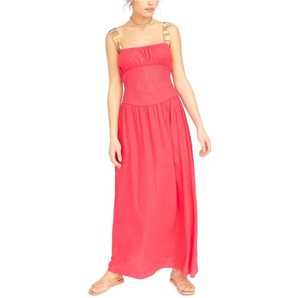 🆕 FREE PEOPLE Santorini Maxi Dress Tie Straps Coral Red Size 2 - Picture 3 of 13
